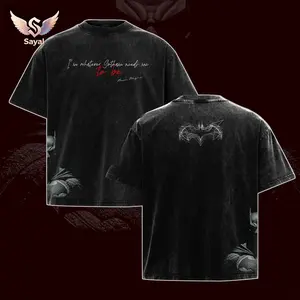 Retro Bat DC Gotham Knight Double Printed Oversize Lightweight Acid Washed Tee - Ultimate TV Show Graphic Top in Soft Cotton, Perfect Gift T-Shirt for Comic Lovers and Movie Fans