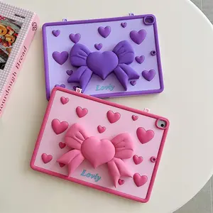 3D Cartoon Bowknot Stand Silicone Tablet Cover For IPad 9 8 7 10th Generation Air Mini 1 2 3 4 5 6 10.9 Pro 11 A16 Tablet Case