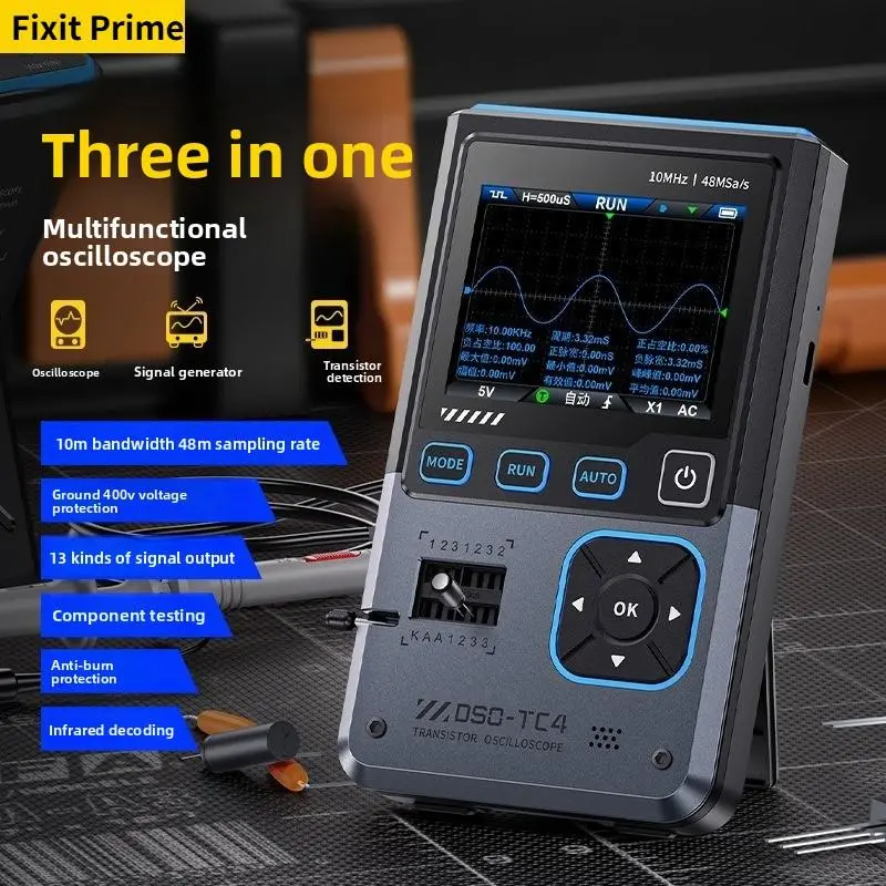 3-in-1 Design Digital Oscilloscope Transistor Tester Signal Generator - 10M Bandwidth, Overheat Protection Multi-Function Electrical Measuring Tool for Automotive Use