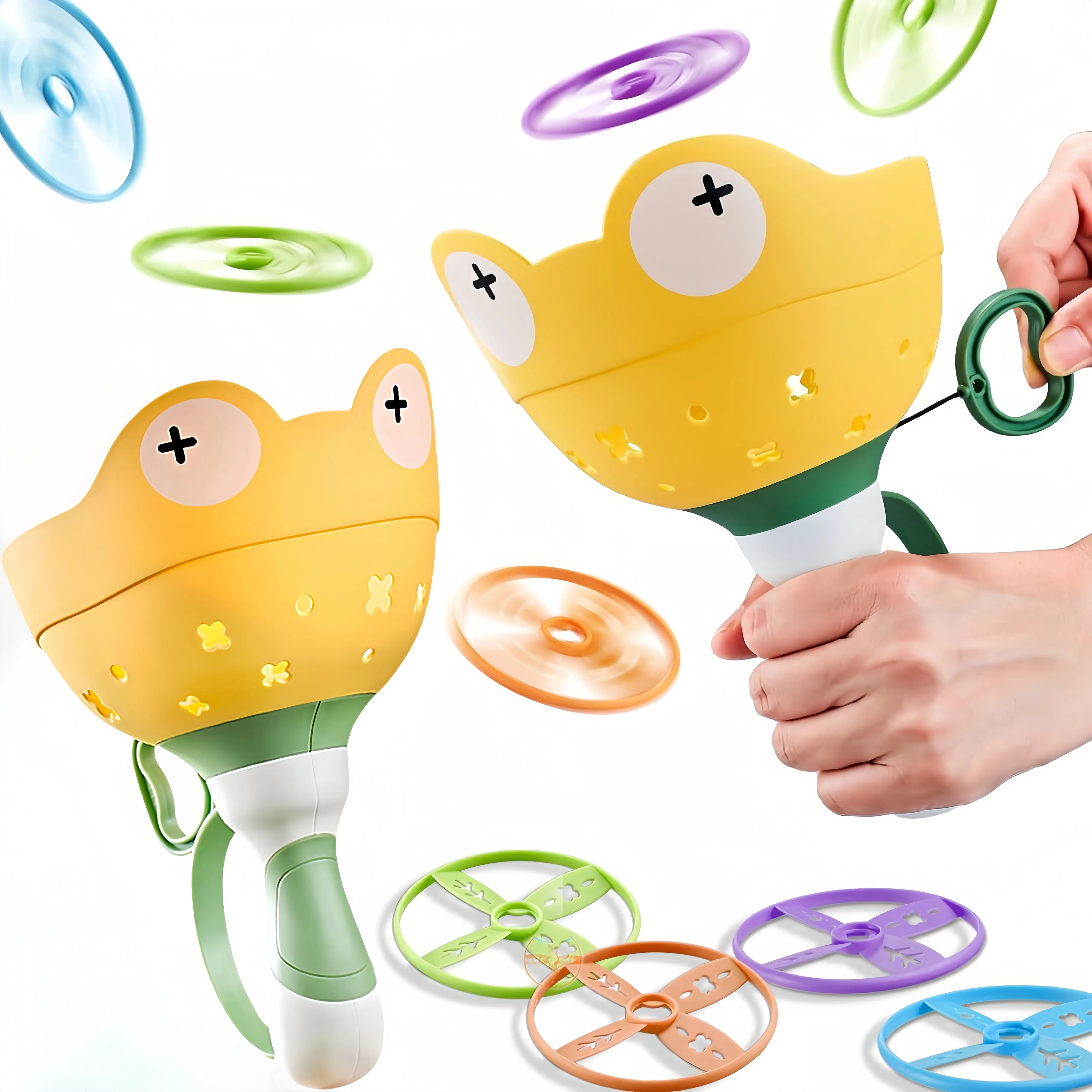 Flying Disc Launcher Toy for Kids 4-8, Safe Lightweight Design, Pull-to-Launch Mechanism, Fun Outdoor Game for Lawn, Camp, Picnic, Backyard, Toddler Toys, Family Activities, Birthday Gifts,Christmas gift
