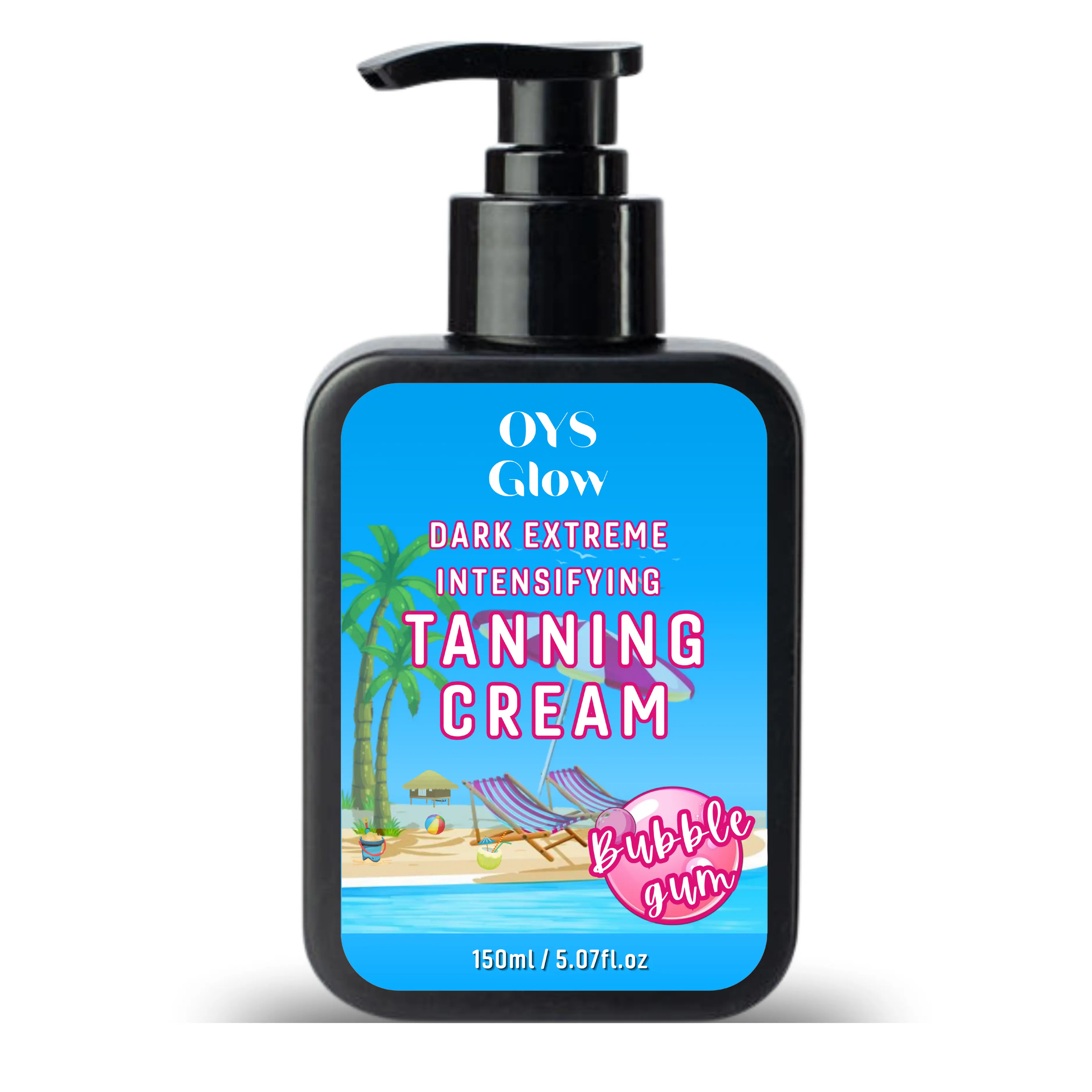 OYS Glow Dark Extreme Intensifying Tanning Cream with Instant Bronzing & Radiant Glow for Golden Tan 150ml Bubble Gum Scented Moisturizing Body Care Cosmetic Flawless