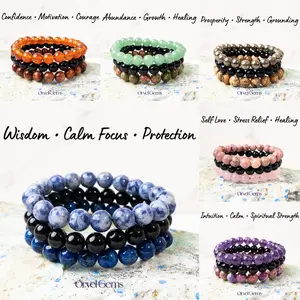 Triple Energy Healing Crystal Bracelet Set – Stack of 3 Beaded Bracelets | 8mm Color-Matched Natural Stone Beads | Protection Spiritual Unisex Jewelry Gift for Men & Women