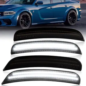 LED Side Marker Lights Compatible with Dodge Charger LD 2015-2023 Front Rear Bumper Marker Lamps Smoked Len, 4PCS (White Led)