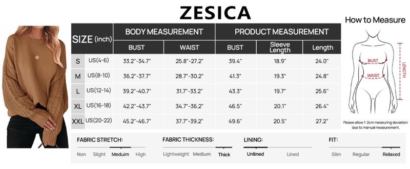 ZESICA Women's 2025 Fall Long Sleeve Crew Neck Solid Color Cable Knit Chunky Casual Oversized Pullover Sweater Tops