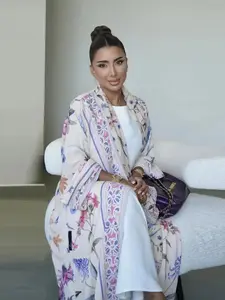 Muslim Women's Abaya Set with Hijab, Modest Outfits, Elegant Simple Floral Print Long Robe Jacket, Casual Party Beachwear, All Seasons Wear, Coord Set, Outerwear, Versatile, Comfort, Style, Outfit, Essential