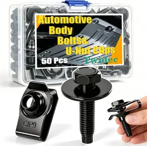 Twidec/50PCS M6-1.0 U Clips Extruded U Nuts & Body Bolts Kits,Engine Under Cover Splash Shield Guard Body Bolts Universal Style Screws,Bumper Fender Liner Push Retainer Fastener Rivet Clips Black