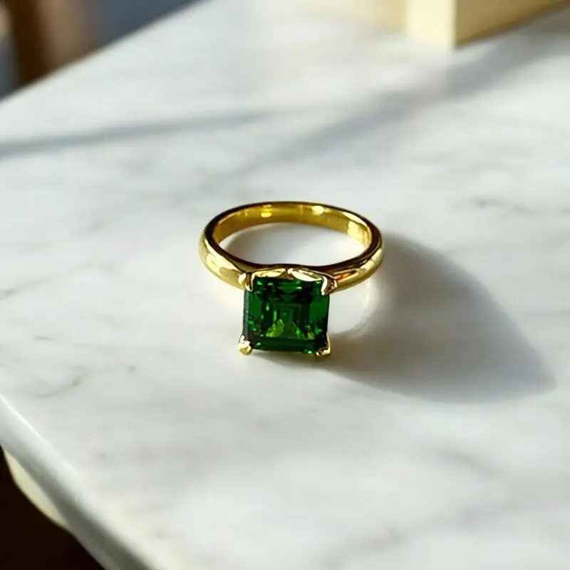 Emerald Cut Green 14K Gold Overlay Handcrafted Ring Emerald Cut Green 14K Gold Overlay Handcrafted Ring