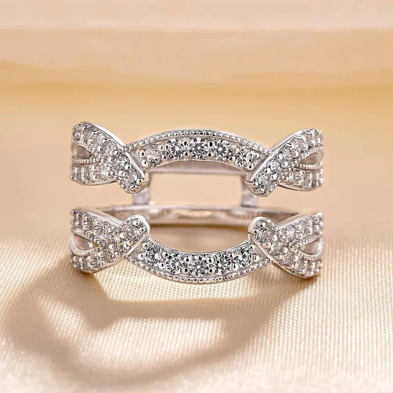 MAXINEJEWELRY Silver Round Cut CZ Jacket Wedding Band - 5A Cubic Zirconia Bridal Ring for Women, Ideal for Proposal, Anniversary, Daily Wear, Rings Silver
