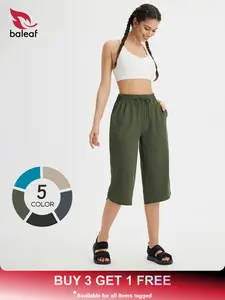 BALEAF 2026 Women's Tummy Control Wide Leg Hiking Capri Pants Plus Size Athletic Yoga Capris High Waist Active Lounge Pants with Pockets UPF50+ Sun Protection Quick Dry Lightweight Breathable Stretch Casual Sweatpants for Walking Travel Wear