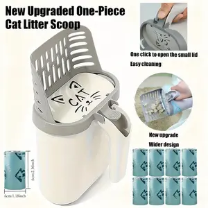 All-in-One Cat Litter Scoop Set with Large Capacity Waste Bag - Hollow Big Scoop Surface & Built-in Trash Can with Baffle Design &  Collapsible Design