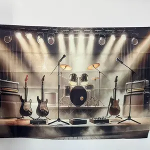 Rock Party Backdrop, 1 Count Rock & Roll Party Banner, Music Festival Photo Props Background Cloth, Indoor & Outdoor Home Decoration, Ornaments