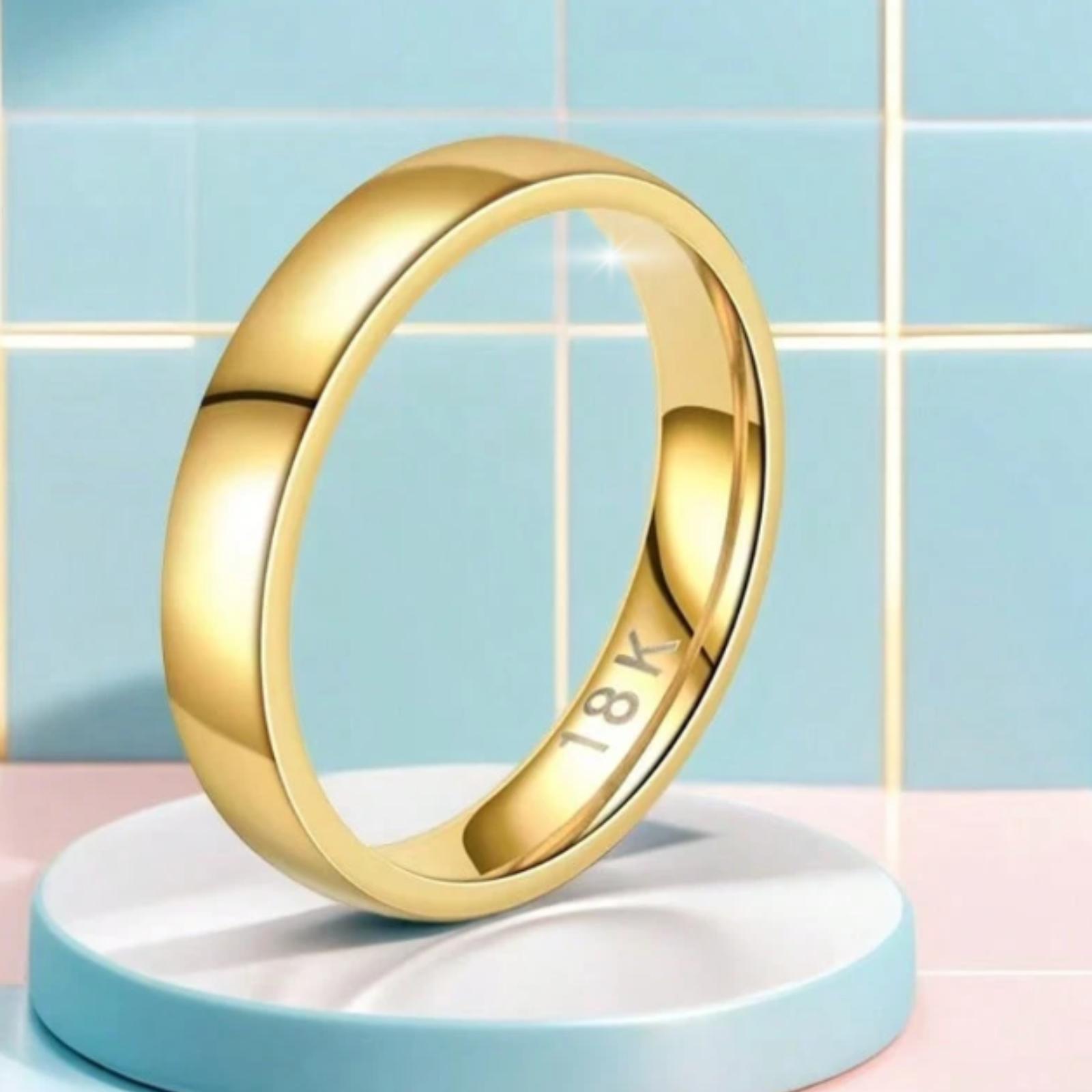 18K gold wedding ring, 5mm thick band, semi-circular shape, comfortable design suitable for both men and women