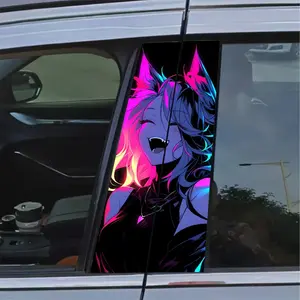 Cartoon Girl Pattern Car Sticker, Self-adhesive Car B-pillar Sticker, Car Exterior Decoration Accessories for Glass Surface, Car Decorative Sticker