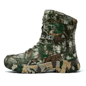 Men’s high-top camouflage hiking boots, suitable for outdoor rock climbing and work, featuring a lace-up design, crafted from camouflage Oxford fabric with rubber soles for enhanced grip and durability, ideal for all seasons. Trekking Shoes