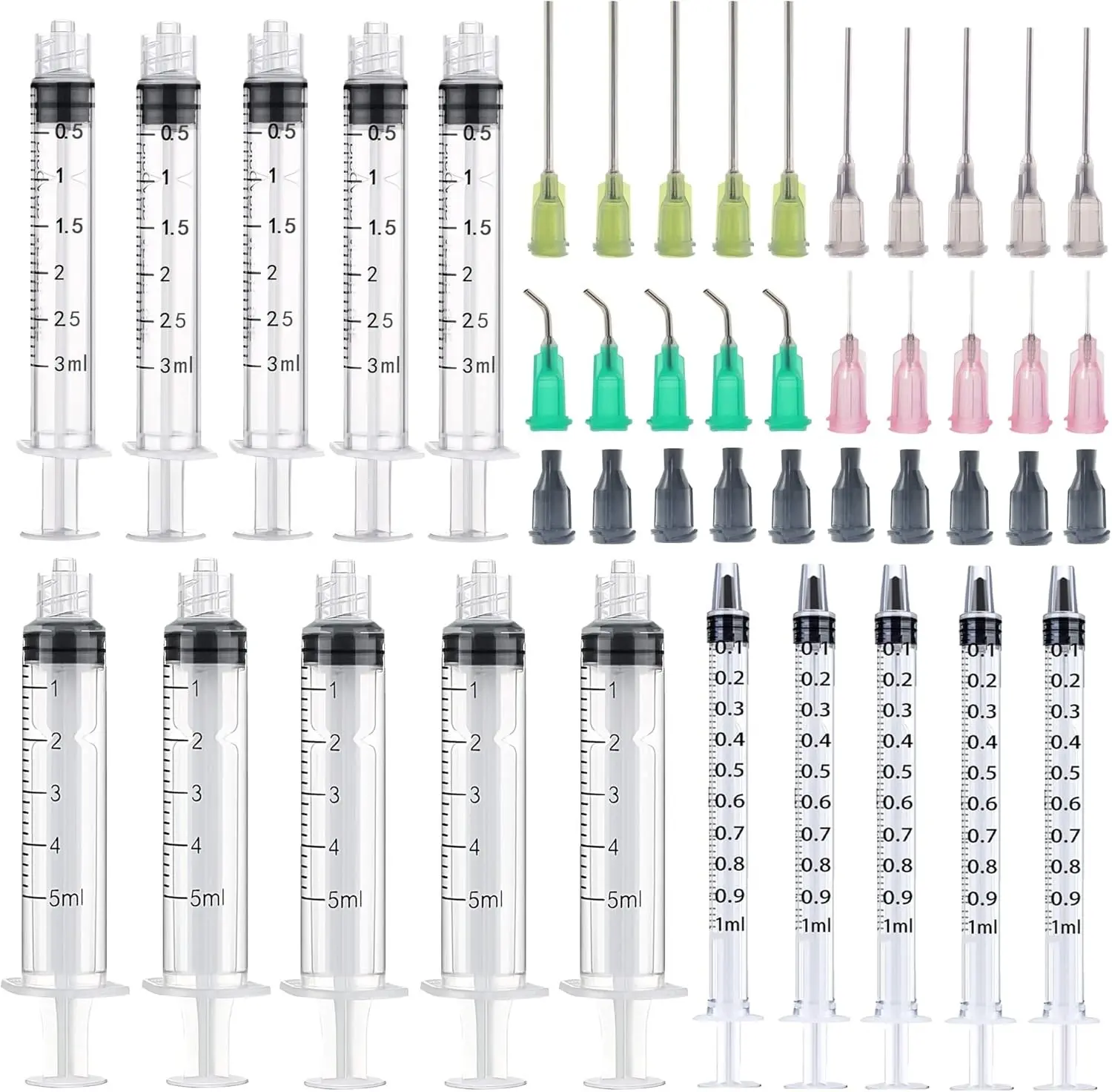 15 Pack 1ml, 3ml, 5ml Measuring Dispenser with14ga, 16ga, 18ga, 20ga Dispensing Accessories and Caps. Measuring and Refilling, Glue Applicator or Oil.