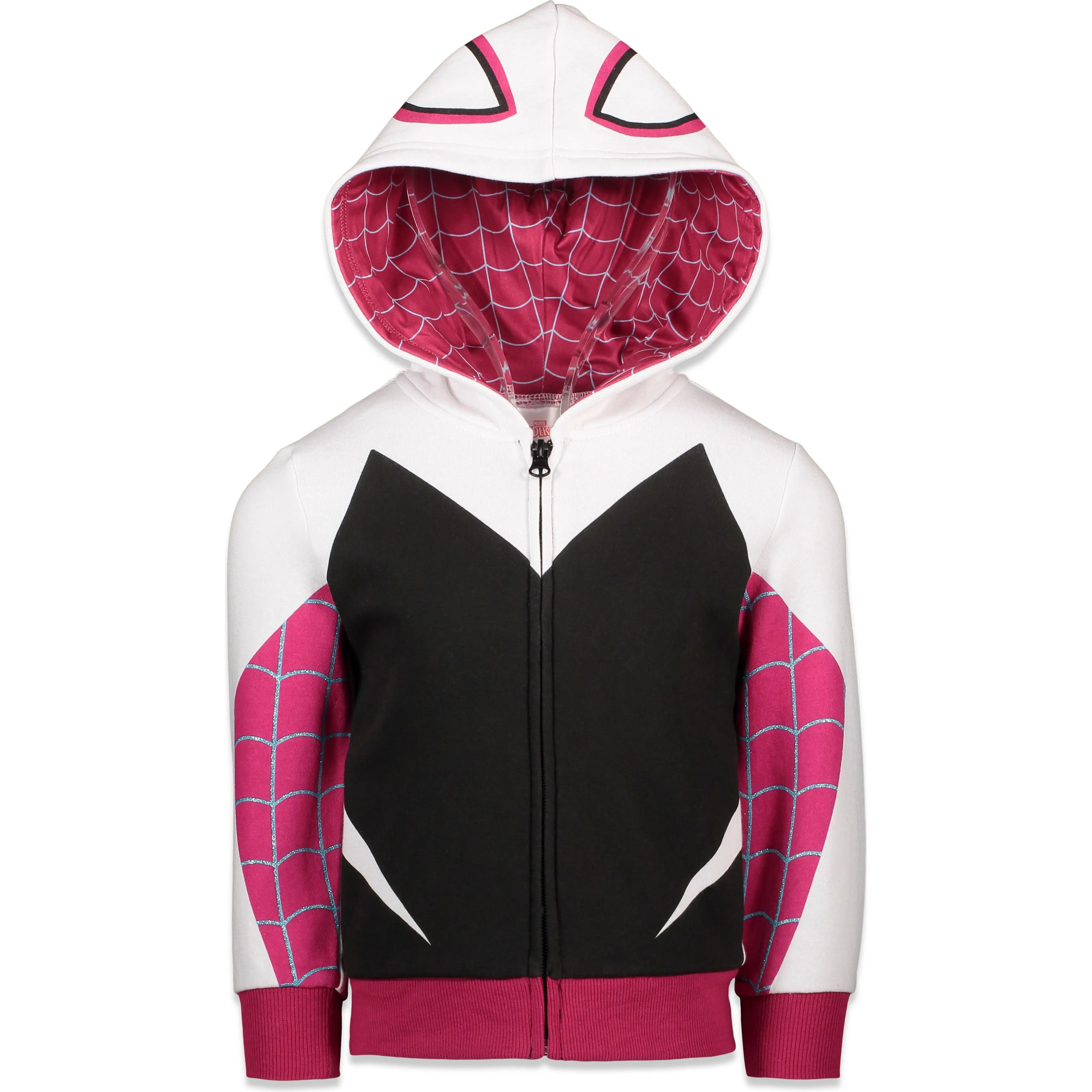 Marvel Ghost-Spider Cosplay Hoodie for Girls & Toddlers, Soft Fleece Zip-Up Jacket with Embroidered Mask Hood, Spider Hoodies