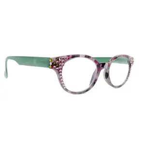 Sally, (Bling) Women Reading Glasses W (Light Amethyst, Olivine) Genuine European Crystals, Round +1.25 ..+4 (Green, Purple) NY Fifth Avenue