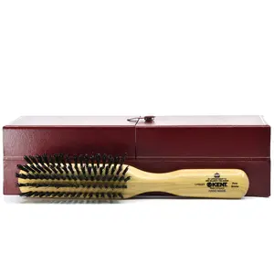 Handmade Wire-Laid Black Boar Bristle Satinwood Narrow Hair Brush