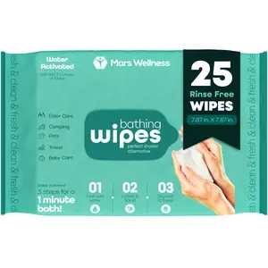 No Rinse Washing/Bathing Wipes - Just Add Water - Shower Cleansing Sponge/Wipes - Original Latherz - Soap Infused Dry Shower - Pack of 25 Cloths