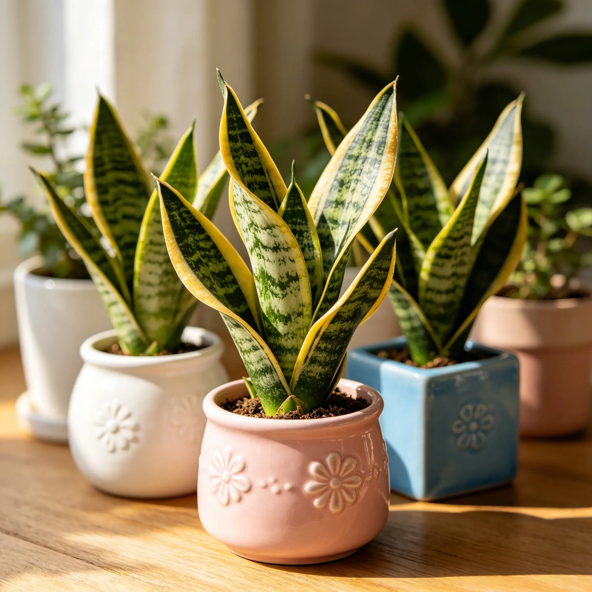 Snake Plant Laurentii Bare Root, Yellow Edge LowMaintenance Houseplant for Low Light Indoor Corner,Drought Tolerant Easy Care,for Office Desk, Bathroom Shelf& Tabletop