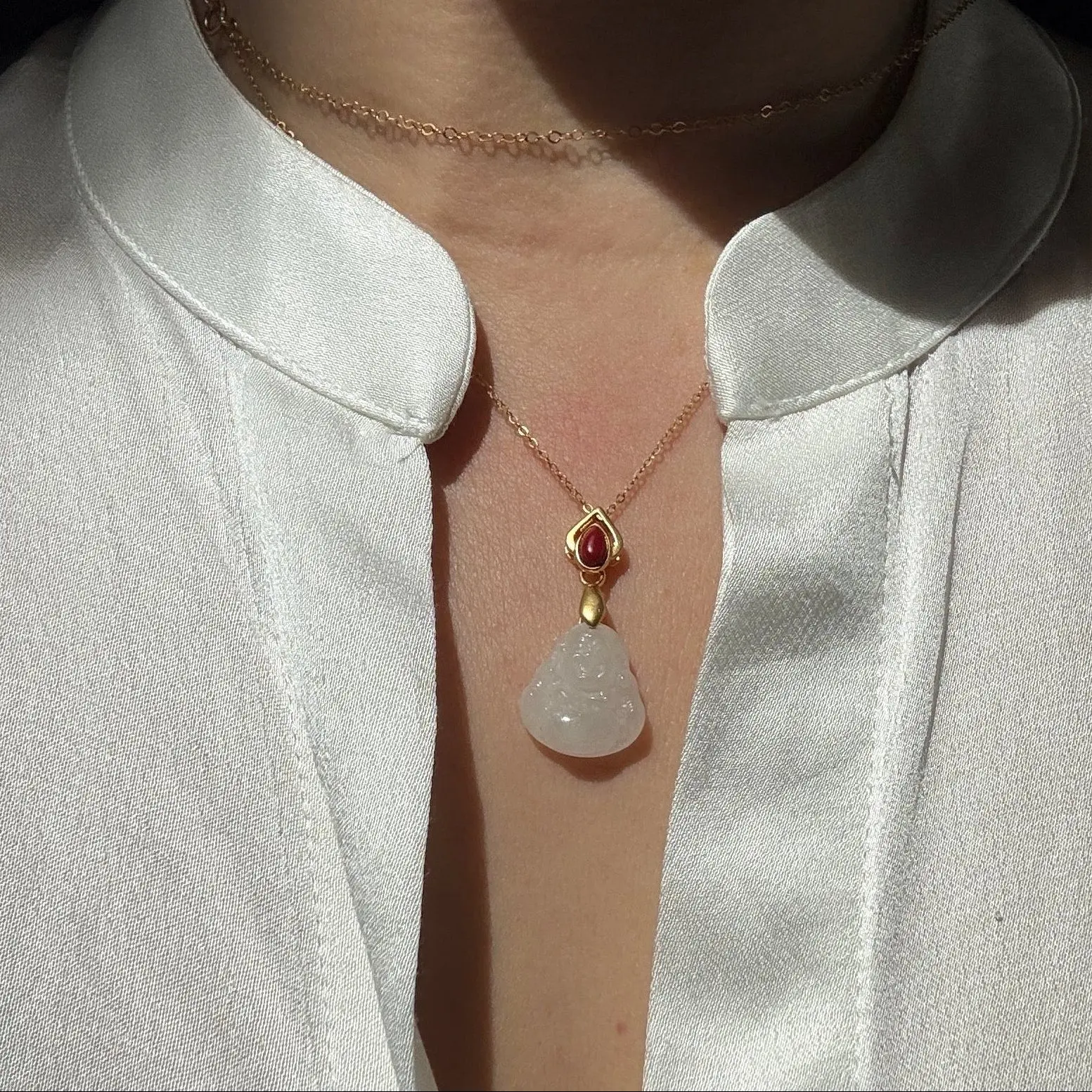 White Jade Buddha Pendant