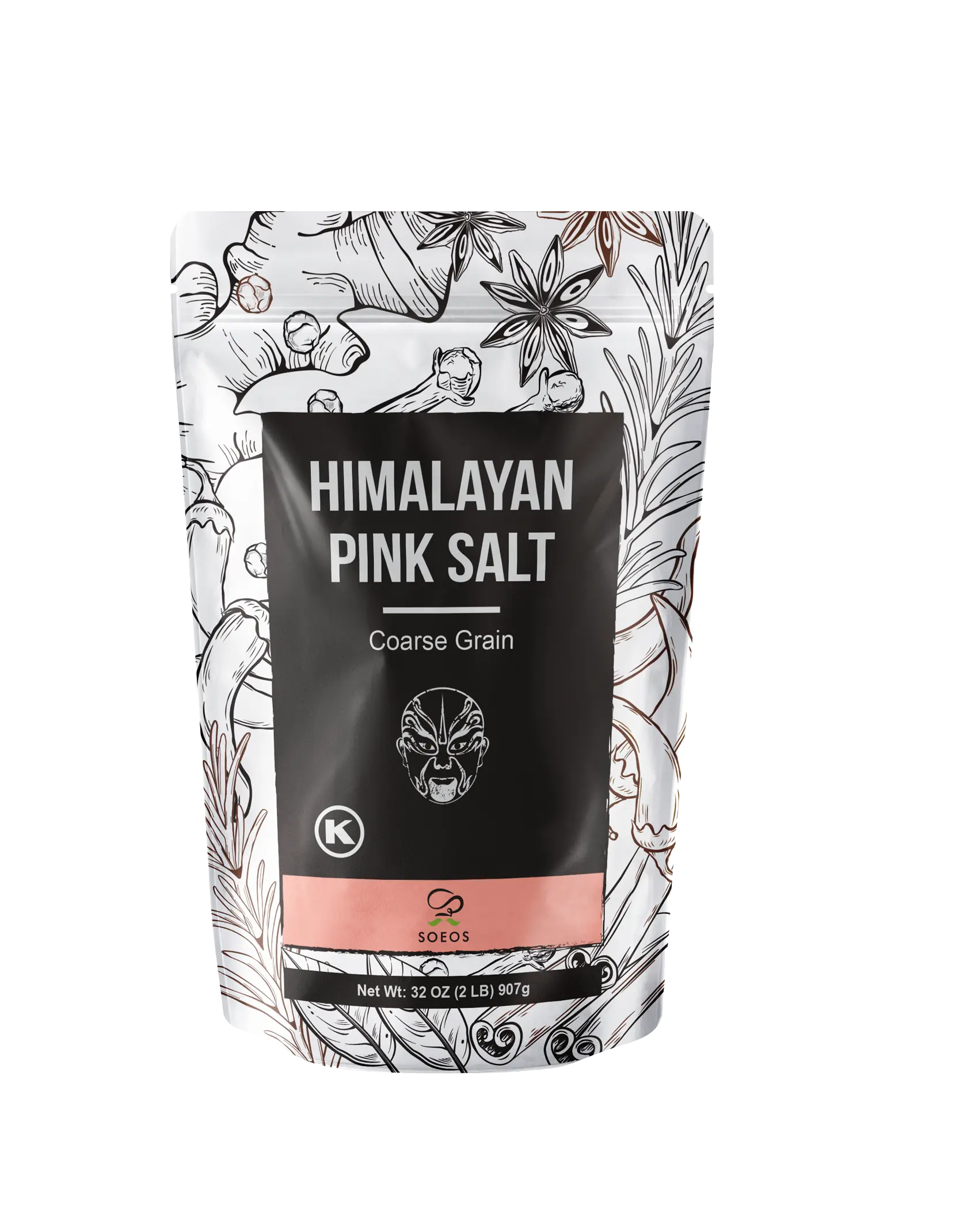 Soeos Himalayan Sea Salt, Coarse Grain, 32oz (2 Pound), Non-GMO Himalayan Pink Salt, Kosher Salt, Sea Salt for Grinder Refill Flavor Savory