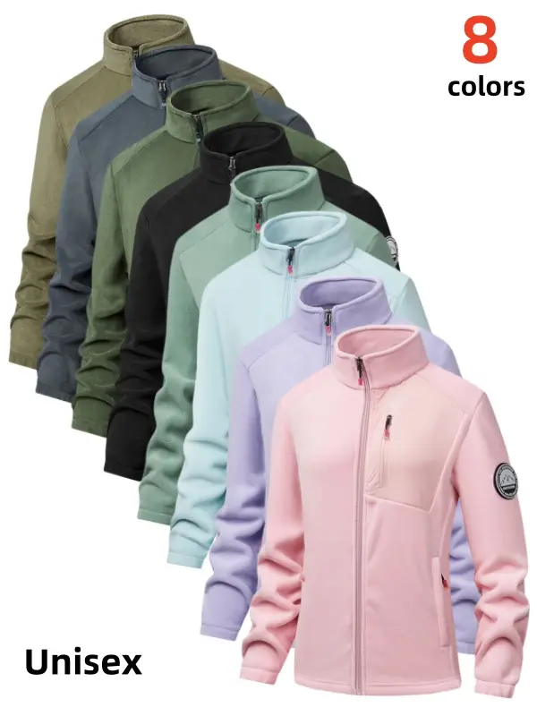 Unisex Stand Collar Full Zip Fleece Jacket Great Value Warm Soft Breathable Lightweight Slim Relaxed Fit for Men Women Outdoor Hiking Daily Casual Layering Outerwear
