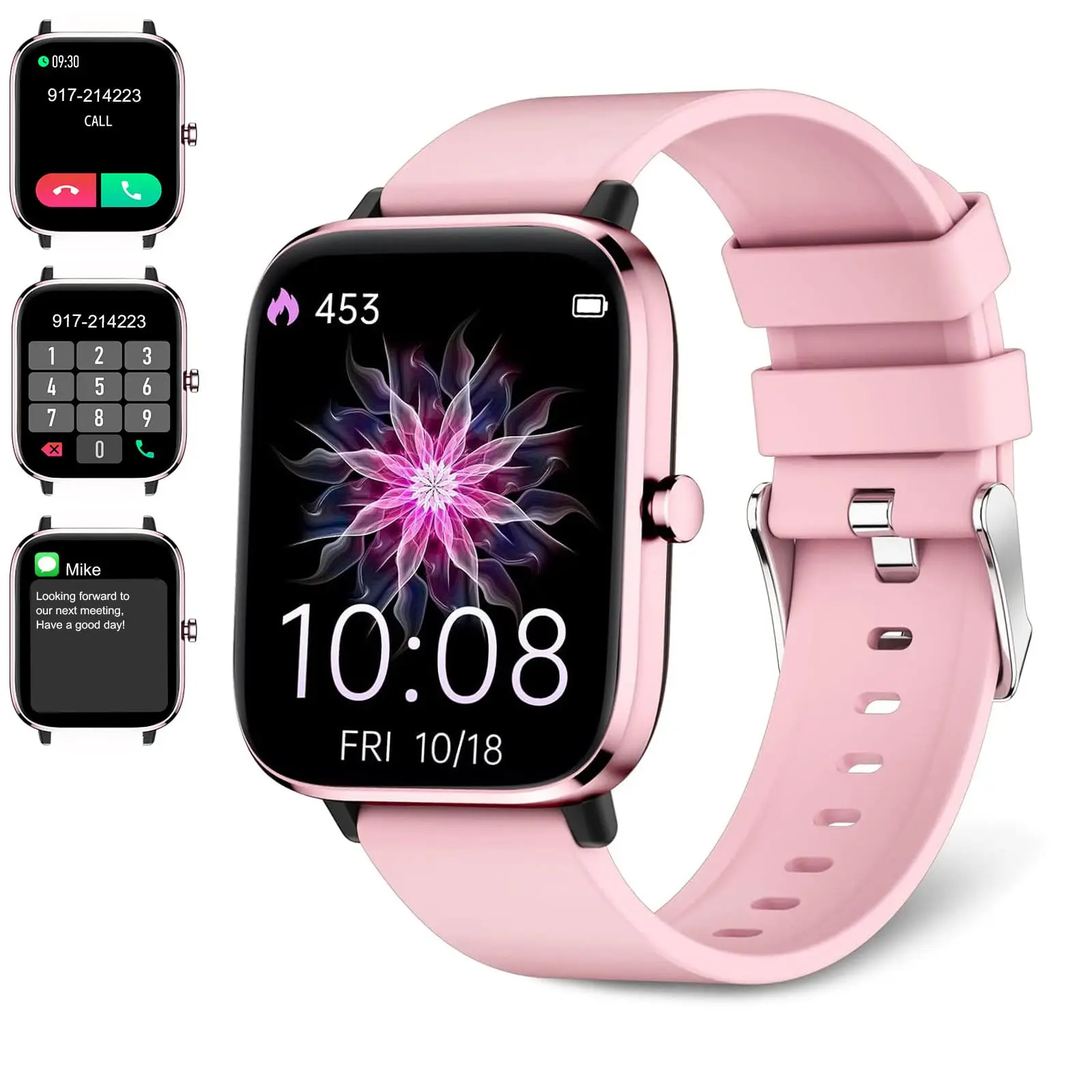 Women's Multifunction Wearable Smartwatch - 1.69" Large HD Touch Screen, Bluetooth Call, Call Alerts, Fitness Tracking, Heart Rate Monitor, Sleep Monitor, Waterproof, Android Compatible, Pink, Fast Charging, Large Display