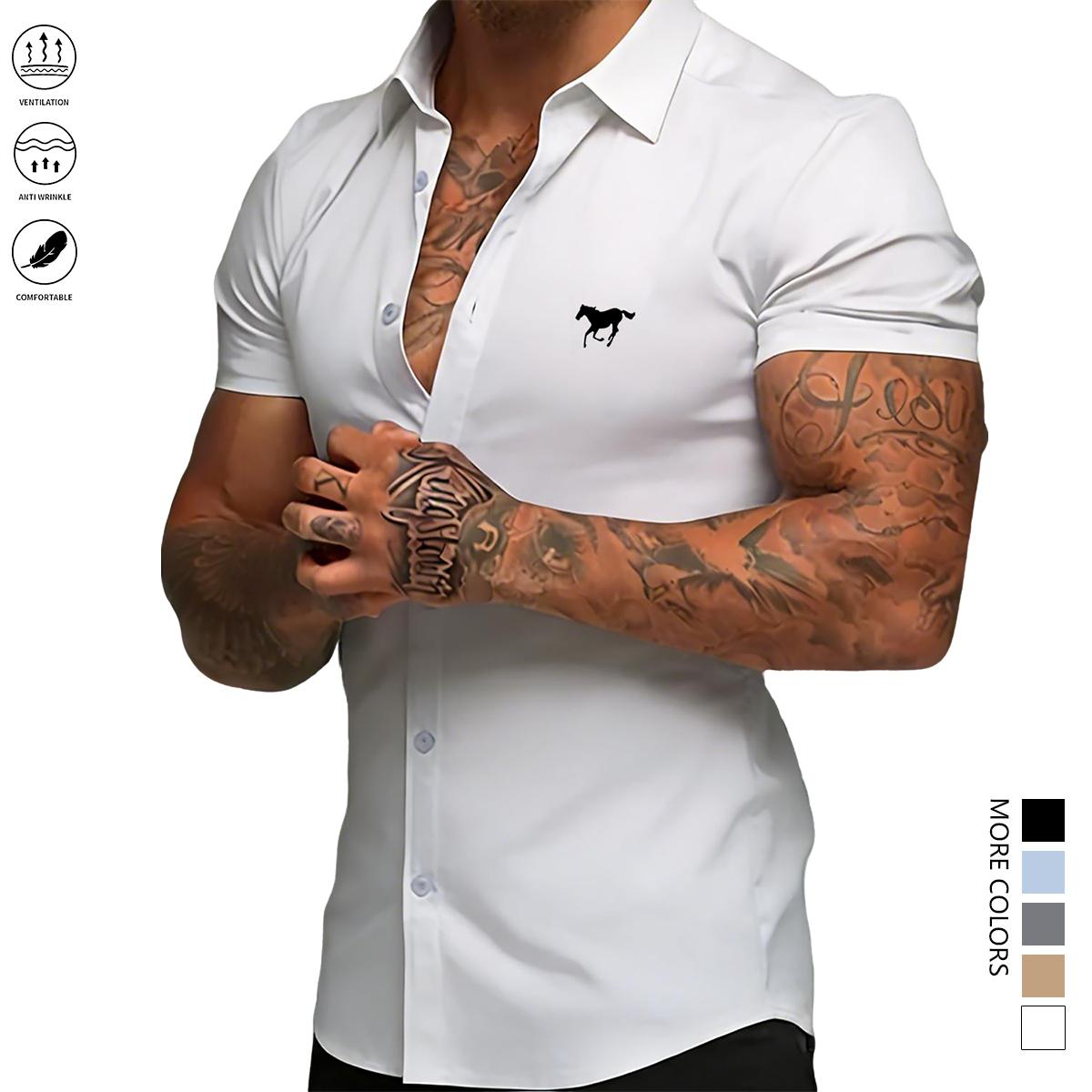 Men's slim-fit short-sleeved shirt - Lightweight summer shirt with single-button flap design, simple style, suitable for business casual and daily outings | Durable, easy to care for, classic collar, office attire, modern style, easy-care material,summerv Men's slim-fit short-sleeved shirt - Lightweight summer shirt with single-button flap design, simple style, suitable for business casual and daily outings | Durable, easy to care for, classic collar, office attire, modern style, easy-care material,summerv