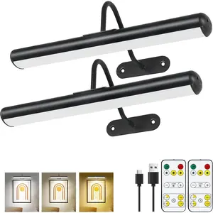 2Pack-Dimmable Picture Lights with Timer Controller for Wall Sconce Lamps ,Art Painting Light for  Office Gallery, 5000mAh Rechargeable  Operated Wall Light for Display Portrait Frame-Black