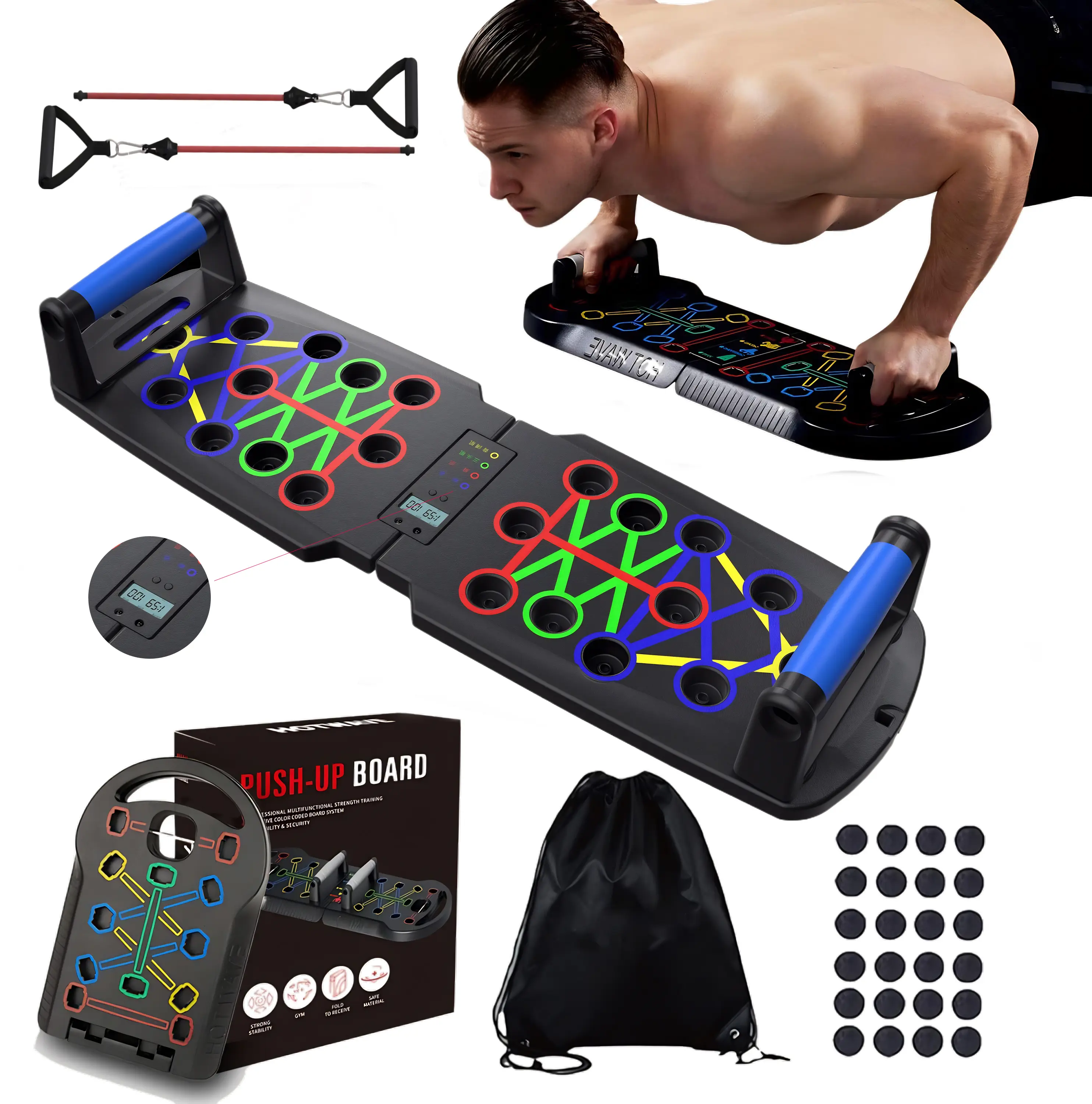 Versatile Push Up Board with Resistance Ropes, 30-in-1 4rd Generation Push Up Board - Multi-Functional Foldable Gym System, Portable Workout ,Chest/Back/Abs Training Multi-Function  exercise equipment trainer home push-up training board