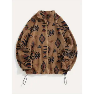 Aztec Pattern Fuzzy Jacket, Casual Zip Up Outwear For Winter & Fall, Women's Clothing
