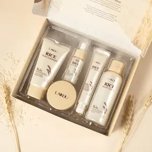 Laikou Rice Skincare Set, 5-piece rice extract skincare combination, including facial cleanser, toner, serum, eye cream, and facial care products