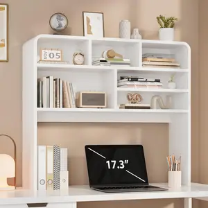 5-Tier Desk Shelf, 37.4''W Desktop Bookshelf for Computer Monitor, Desktop Organizer Shelf Storage Rack with 6 Cubbies, 5-Level Desk Hutch Display Rack for Home, Office, Dorm, Vanity, White