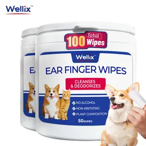 Wellix Ear Finger Wipes for Dogs & Cats Chamomile & Silver Ion 100Ct Odor & Earwax Remover Gentle Daily Care for Healthy Ears - Grooming