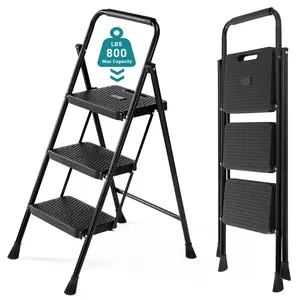 【Deal】Sweet Furniture S - Step Ladder, Foldable Stool with Wide Pedal, Cushioned Handle, 800lbs Capacity for Home Kitchen and Outdoor, Black