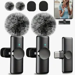 Wireless Lavalier Microphone, Lapel Mic, Black USB Rechargeable Wireless Microphone, Noise Reduction Microphone for Video Recording Interview Podcast Vlog, Audio