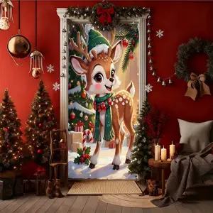 Christmas Reindeer Door Curtain, Festive Home Decor, Colorful Pattern, Party Atmosphere, Dreamy Winter Wonderland Entrance