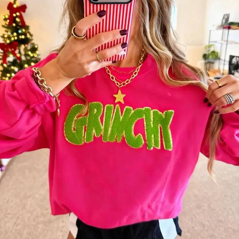 Green Chenille Patch Christmas Holiday Sweatshirt