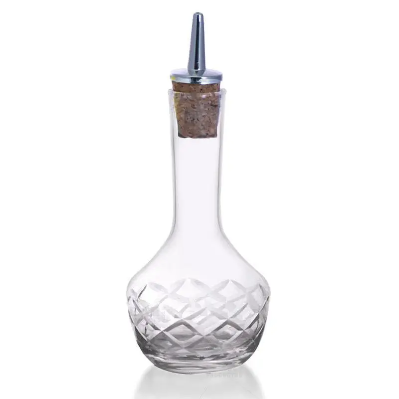 BarConic® 3oz Diamond Etch Glass Body Bitters Bottle with Stainless Steel Spout Accessory Set - Detergent Compatible Glass Cylinder Storage, Home Organizer for Classic Cocktails, Hand Wash