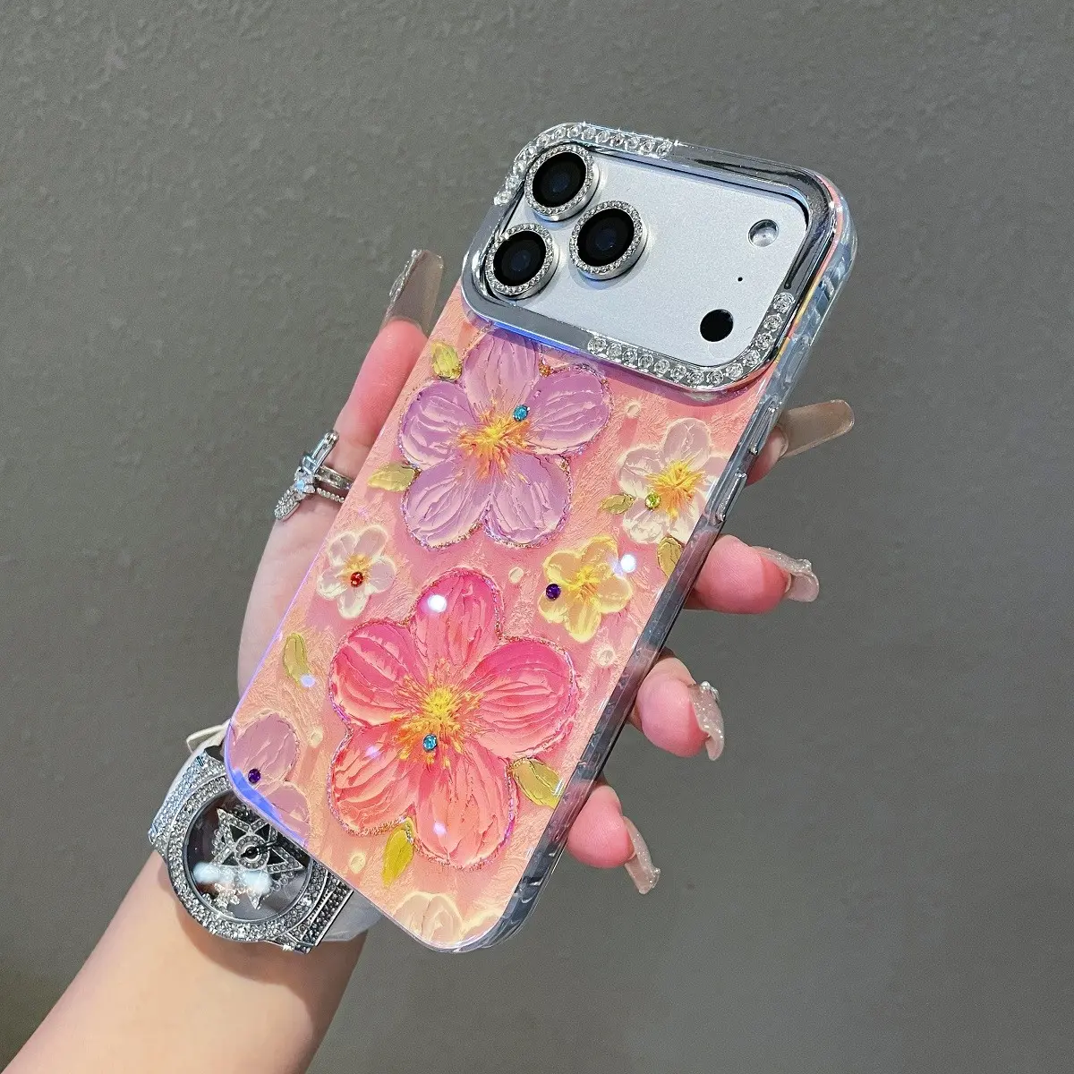 Oil Painting Peach Blossom Phone Case for iPhone 17-14 Pro Max Series, Anti-Drop Shockproof Protective Smartphone Cover, Protective Cellphone Cover, High-End Creative Design, Accessories, Casing