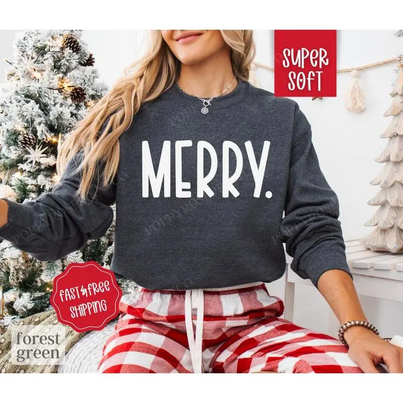 Merry Christmas Sweatshirt, Christmas Sweater, Women's Holiday Crewneck Merry Christmas Sweatshirt, Christmas Sweater, Women's Holiday Crewneck