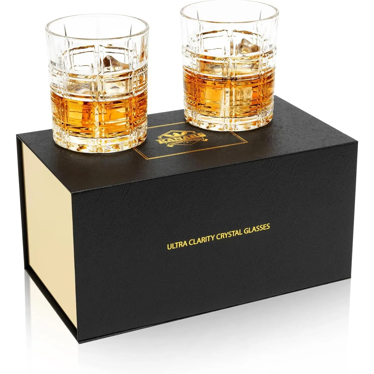 Whiskey Glasses Set of 2  10 Oz Crystal Old Fashioned Cocktail Glass in Gift Box Rock Barware for Scotch Whisky Cognac Bourbon Father's Day Wedding