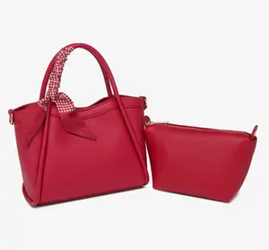 Final clearance-Tote Bag 2 Piece Sets - Red Tote with Bow & Matching Purse - Minimalist Everyday Use Collection