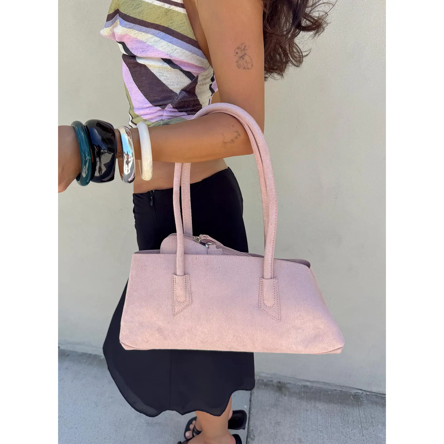 Hotshot Faux Suede Shoulder Bag Dusty Pink
