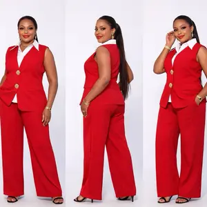 The Ruby Luxe Set - Refined Power & Timeless Elegance Two-Piece Vest & Pants Set with Gold Buttons & High-Waisted Wide-Leg Pants in Rich Ruby Red for Business & Fashion Events