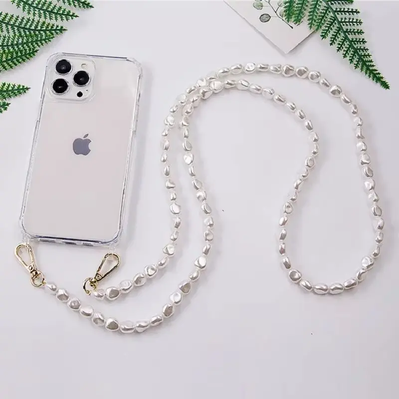 DIY Luxury Pearl Chain Crossbody Strap Shockproof Acrylic Lanyard Phone Case for iPhone 16 14 13 12 PRO 15 Pro Max X XS 7 8 Plus Phone Accessory