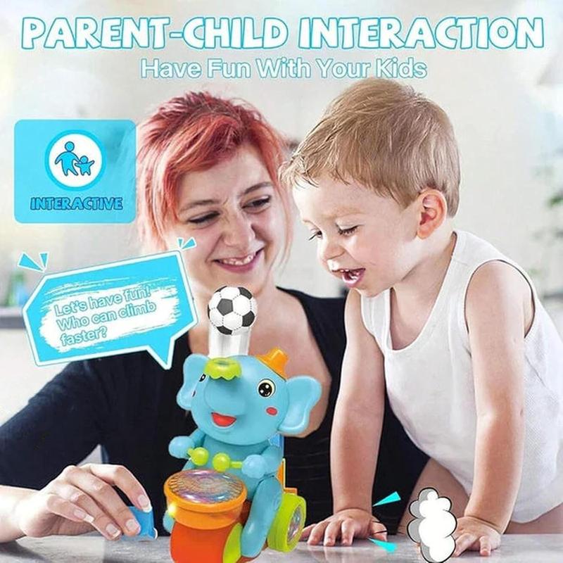 Electric Elephant Crawling Music Toy with Blowing Ball Function, Spinner Drumming Toy with Lightfun Music Toy for babies Gifts for Kids 6-12 Month (1 Count, Color random)