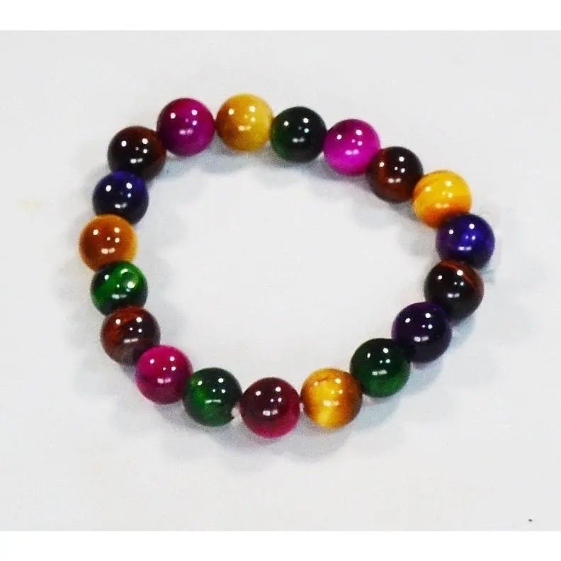10mm Multi-Color Fiberoptic (Cat's Eye) Beaded Stretch Bracelet special gift touch bracelet natural stone locked permanent