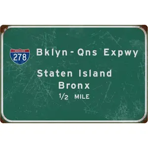 Tin Sign Old-Fashioned Staten Island Bronx 1/2 Mile Intercontinental 278 Highway Direction Indicator Signage Bar Airport Highway Club Wall Decoration Ornaments 8x12 Inches